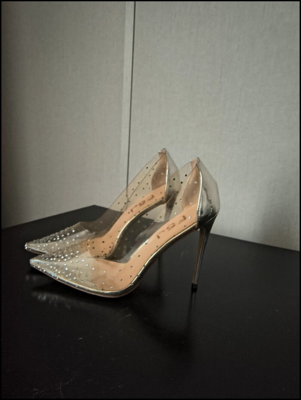 FSJ Clear Pointed Stiletto Heels with Rhinestone Accents